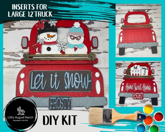 Let it Snow Insert for Large Interchangeable Truck - Snowmen Hanging or Self Standing Truck for Interchangeable Pieces