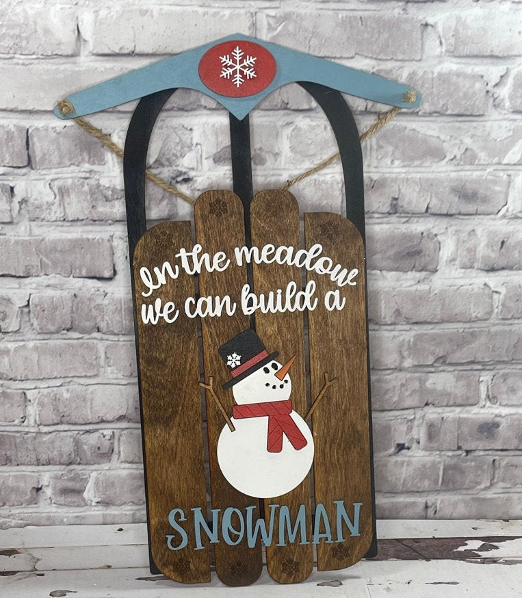 Snowman Sled DIY Wood Craft Kit- In the Meadow we can build a snowman - Sled Wood Blank