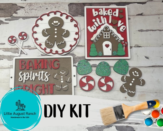 Gingerbread Tiered Tray DIY Kit - Quick and Easy Tiered Tray Bundle - Paint it Yourself Tiered Tray Decor - Christmas Tiered Tray Bundle