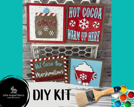 Hot Cocoa DIY Craft Set - 6" Square Winter, Snow Tier Tray Bundle