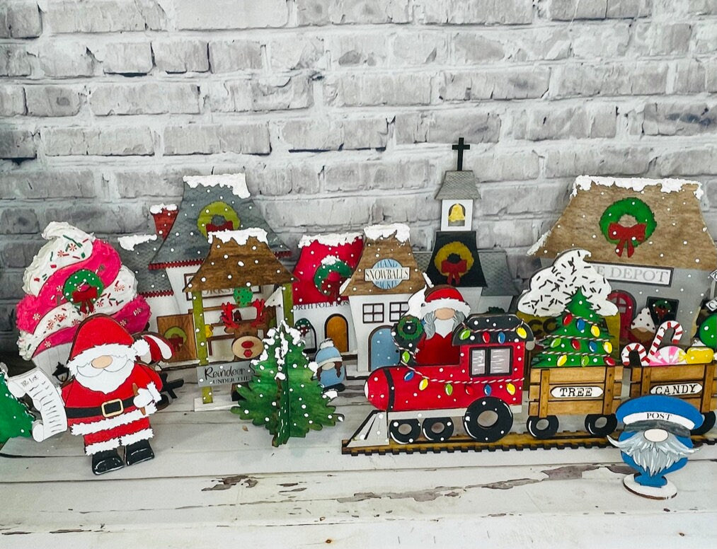 Christmas Village Self Standing Double sided Pieces - TRAIN - Winter Village Wood Blanks
