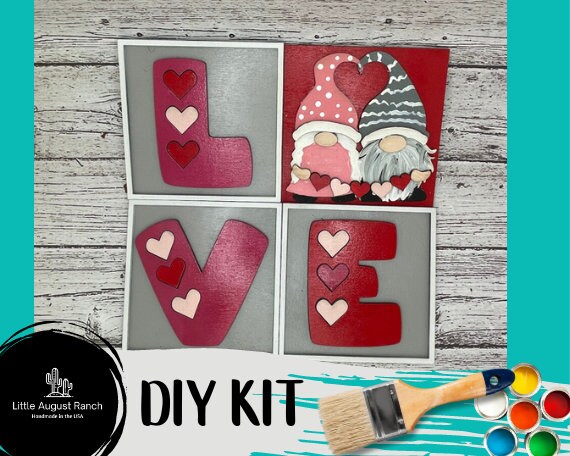 Valentine Gnome DIY Leaning Ladder Insert Kit  - Interchangeable Holiday Decor - LOVE DIY Wood Tile