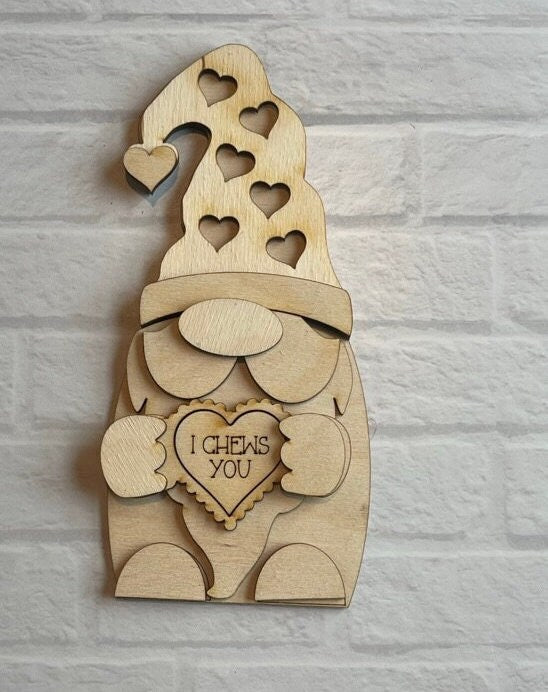 Valentine Love Gnome Trio DIY - Standing Gnome on Base - DIY Wood Paint Kit - Valentine Bubblegum Machine