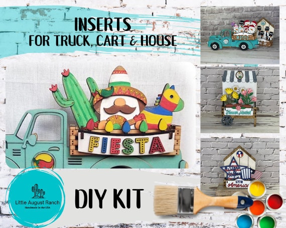 Fiesta  DIY Interchangeable Inserts - Tiered Tray Decor -  Freestanding Shelf Decor - Paint it Yourself Kit - Cinco de Mayo DIY Kit