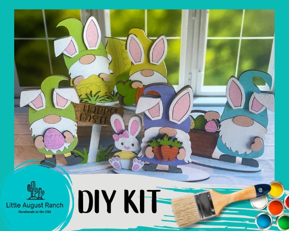 Easter Bunny Standing Gnome Kit - Tiered Tray Gnome - Paint it Yourself - DIY Spring