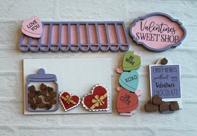 Valentine Sweet Shop Insert for Market Stand - DIY - Inserts for Market Stand -  Freestanding Shelf Decor - Paint it Yourself Kit