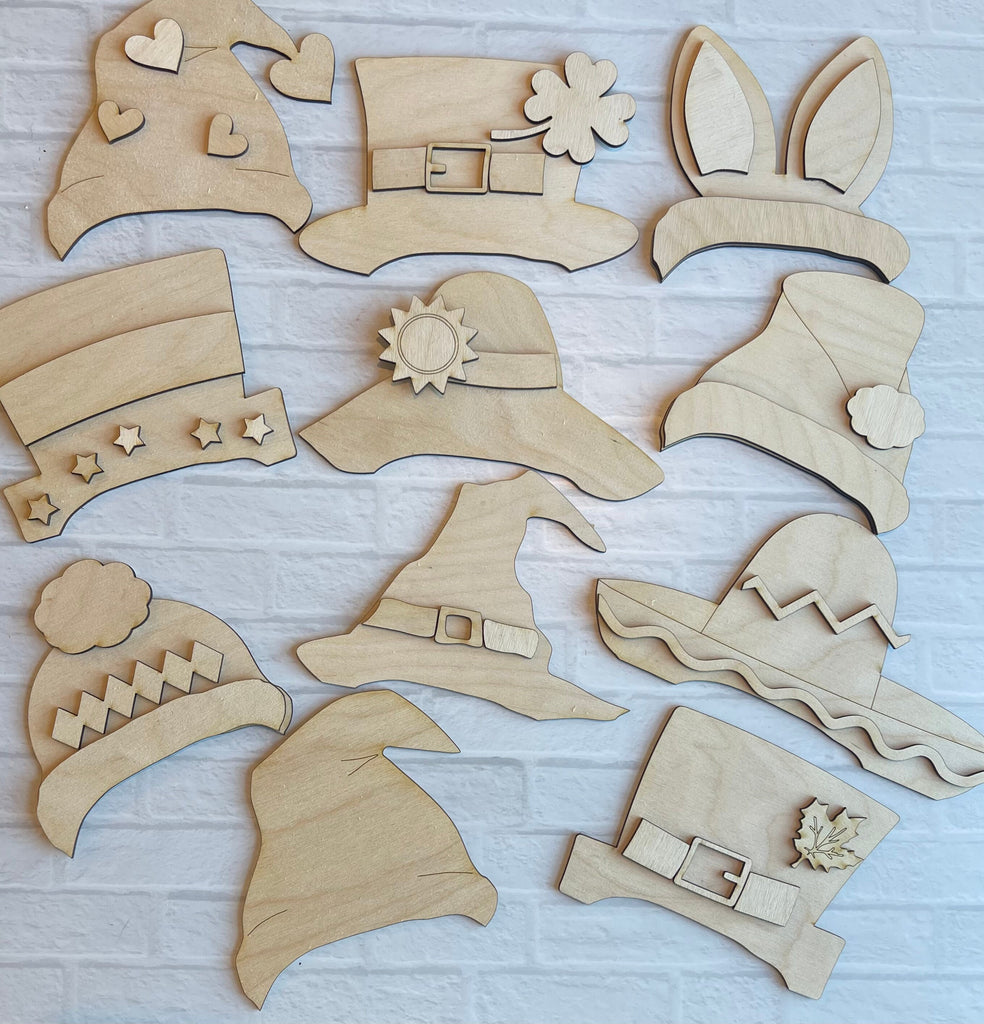 Extra Hats for 15" Gnome Door Hanger -  Painting Kit - Unfinished Holiday Sign Bundle - Wood Blanks