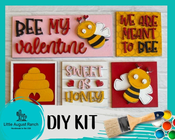 Valentine Honey Bee DIY Leaning Ladder Insert Kit - Interchangeable Valentine Decor - Bee Mine DIY Wood Tile
