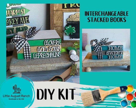 Stacked Books DIY Craft Kit - Add On Inserts - Tiered Tray Decor Companion - Painting Kit - Unfinished Holiday Sign Bundle - Wood Blanks