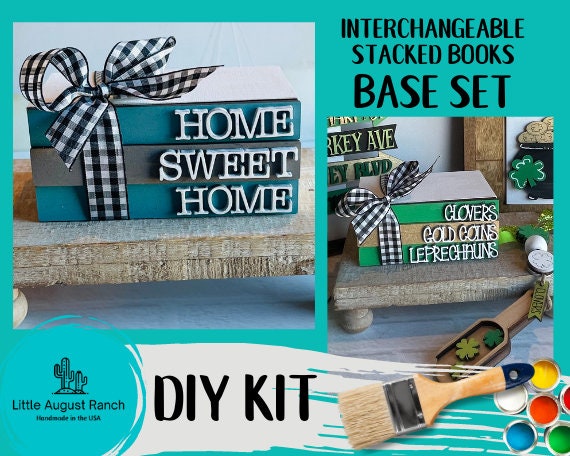 Stacked Books DIY Craft Kit - Add On Inserts - Tiered Tray Decor Companion - Painting Kit - Unfinished Holiday Sign Bundle - Wood Blanks