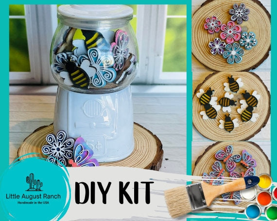 Spring Garden Machine Filler - DIY Gumball Filler Craft Kit - Wood Blanks - Honey Bee - Spring Flowers - Butterfly