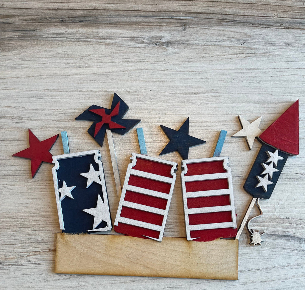 4th of July Insert for Interchangeable Inserts - Unfinished Decor - Freestanding Shelf Decor - Paint it Yourself DIY Kit