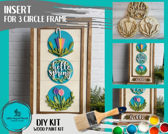 Hello Spring Circle Trio DIY Wood Paint Kit for 3 Circle Frame - Interchangeable Decor - Spring Bunny Decor