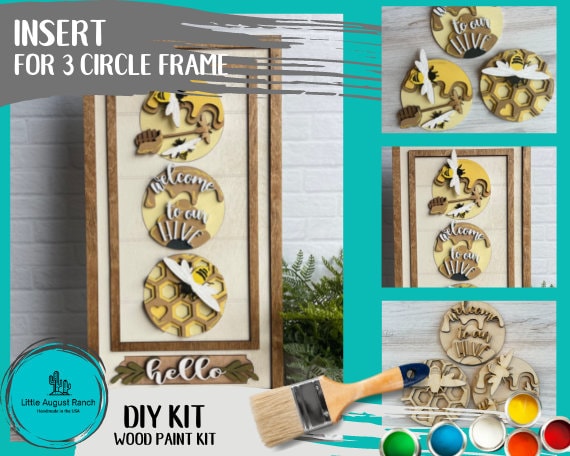 Insert Little August Ranch Bee Circle Trio DIY Wood Paint Kit for 3 Circle Frame - Interchangeable Decor.
