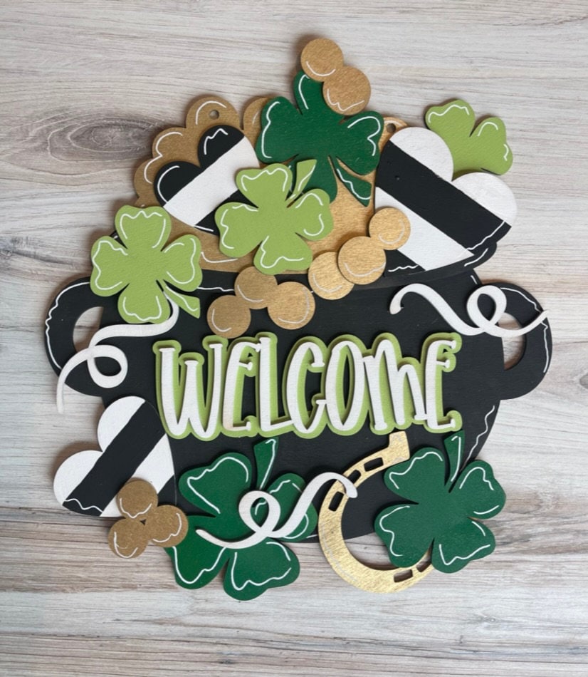 St Patrick Pot of Gold Welcome Door Hanger DIY Kit - Spring Welcome Paint Kit Wall Hanging -Wood Paint Kit