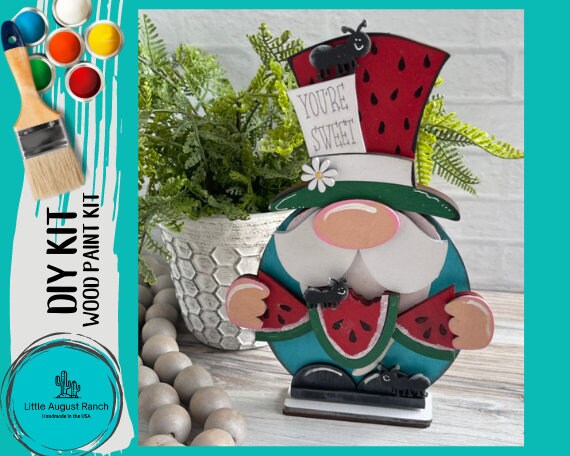 Watermelon Gnome DIY Wood Paint Kit- Standing Gnome on Base