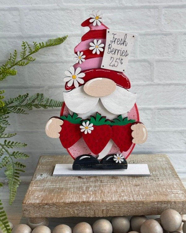 Strawberry Gnome DIY Wood Paint Kit- Standing Gnome on Base - DIY Paint Kit