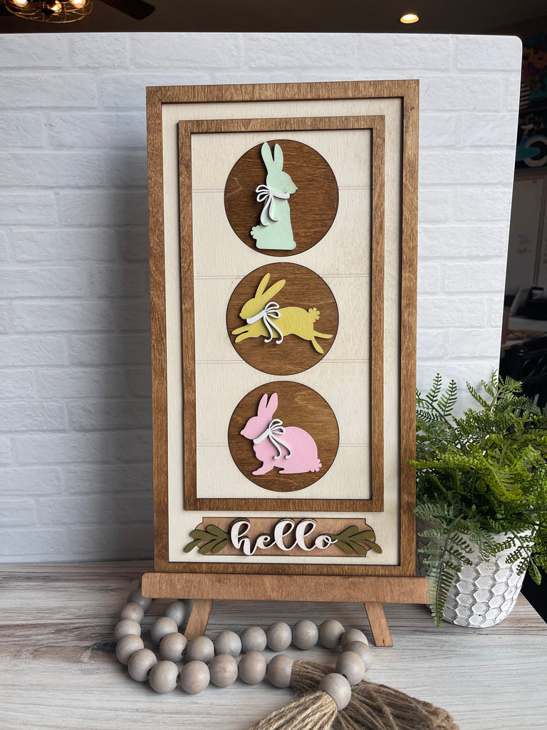 Bunny Rabbit Circle Trio DIY Wood Paint Kit for 3 Circle Frame - Interchangeable Decor - Spring Bunny Decor