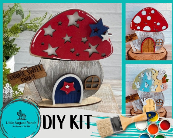 4th of July Mushroom DIY Interchangeable Decor Inserts - Wood Paint Kit - Patriotic Insert