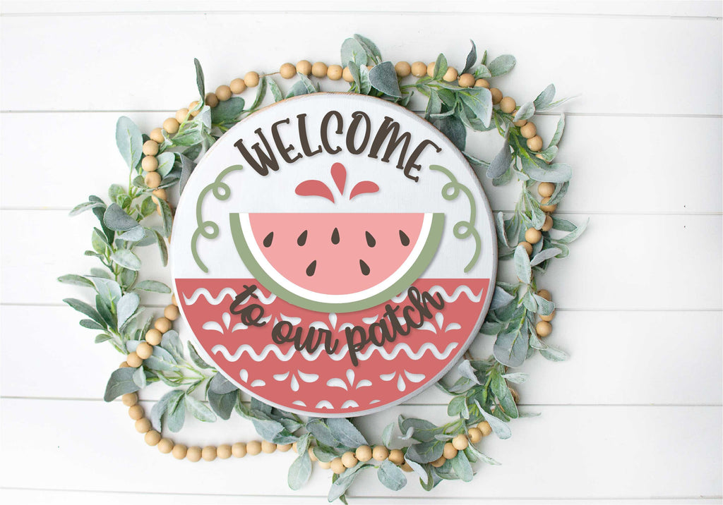 Watermelon Welcome to our Patch Door Hanger DIY Kit - Paint Kit Wall Hanging - Paint Kit - Round Wood Blank