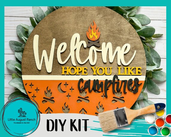 Campfire Door Hanger DIY Kit - Spring Paint Kit Wall Hanging - Paint Kit -Round Wood Blank