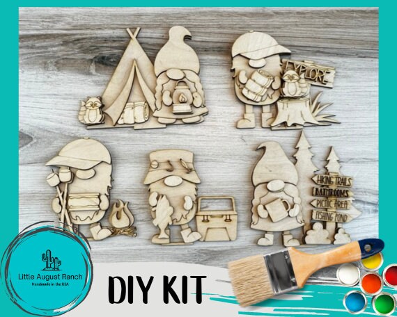 Camping Standing Gnome Kit - Woods Tiered Tray Gnome - Paint it Yourself - DIY Summer
