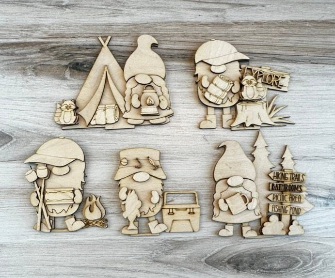 Camping Standing Gnome Kit - Woods Tiered Tray Gnome - Paint it Yourself - DIY Summer