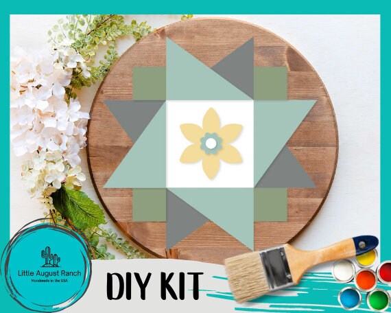 Quilt with Daffodil Square Door Hanger DIY Kit - Spring Paint Kit Wall Hanging
