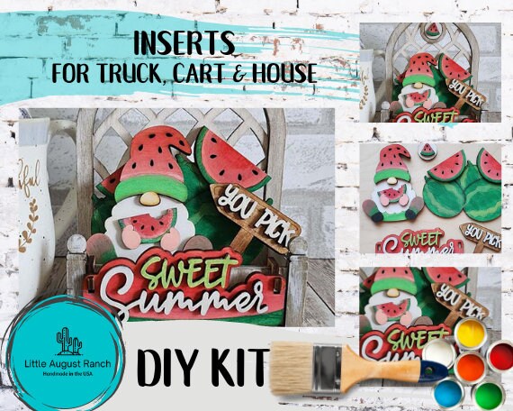 Sweet Summer Watermelon Gnome Insert DIY - Inserts for Interchangeable Bases -  Freestanding Shelf Decor - Paint it Yourself Kit