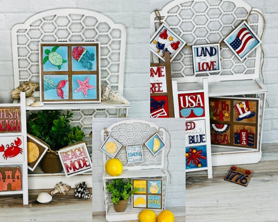 Tiny Tile Leaning Frames for Interchangeable Wood Tiles - Ladder Decor - Frame Small Signs