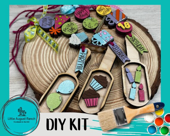 Birthday Scoop Garland Craft - Scoop Garland - Wood Bead Craft - DIY Paint Kit - Tiered Tray Display