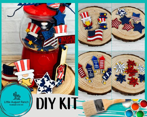 July 4th Candy Machine Filler - DIY Gumball Filler Craft Kit - Wood Blanks - Independence Day