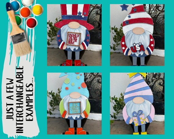 Extra Tall Freestanding Wood Gnome - BASE Set - Interchangeable Gnomes - DIY Paint and Decorate Yourself