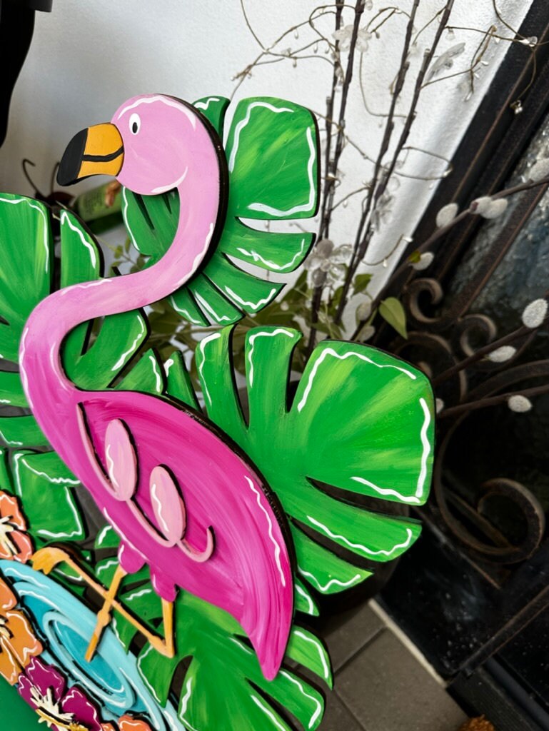 Flamingo Porch Sign - Hello Summer Beach Decor