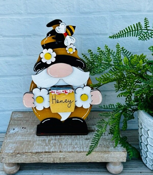 Honey Bee Gnome DIY Wood Paint Kit- Standing Gnome on Base - DIY Paint Kit