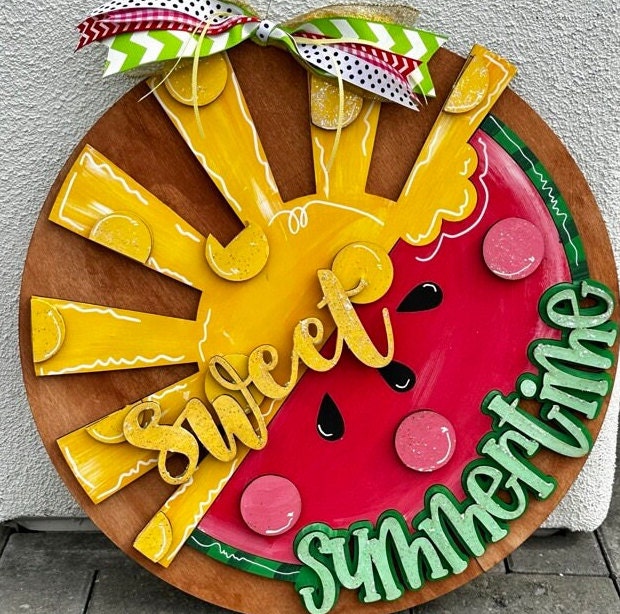 Sweet Summertime Watermelon and Sunshine Door Hanger -Handmade Decor