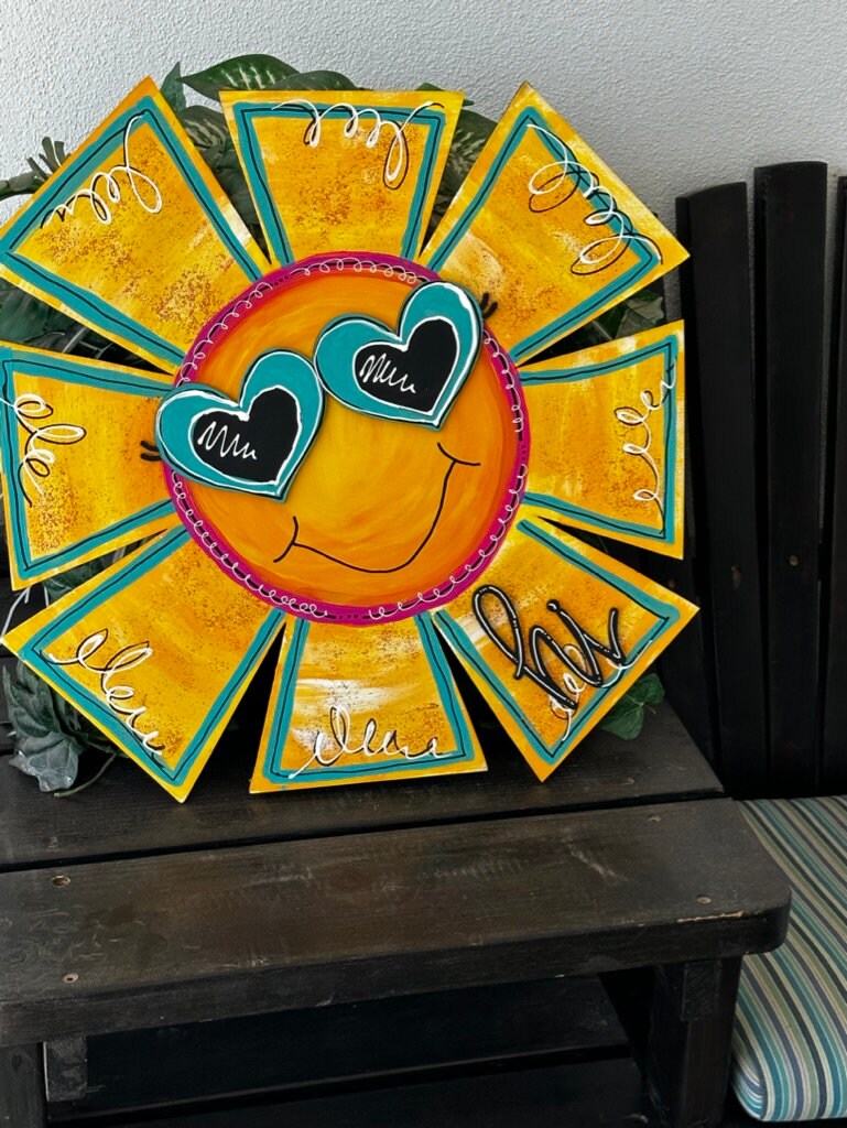 Sunshine With Glasses "Hi" - Handmade Painted Door Hanger Wall Decor