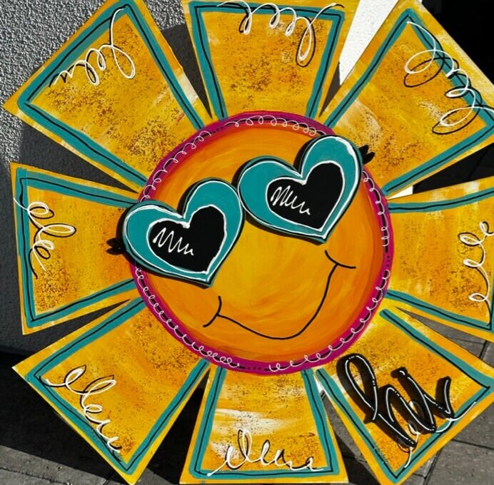 Sunshine With Glasses "Hi" - Handmade Painted Door Hanger Wall Decor