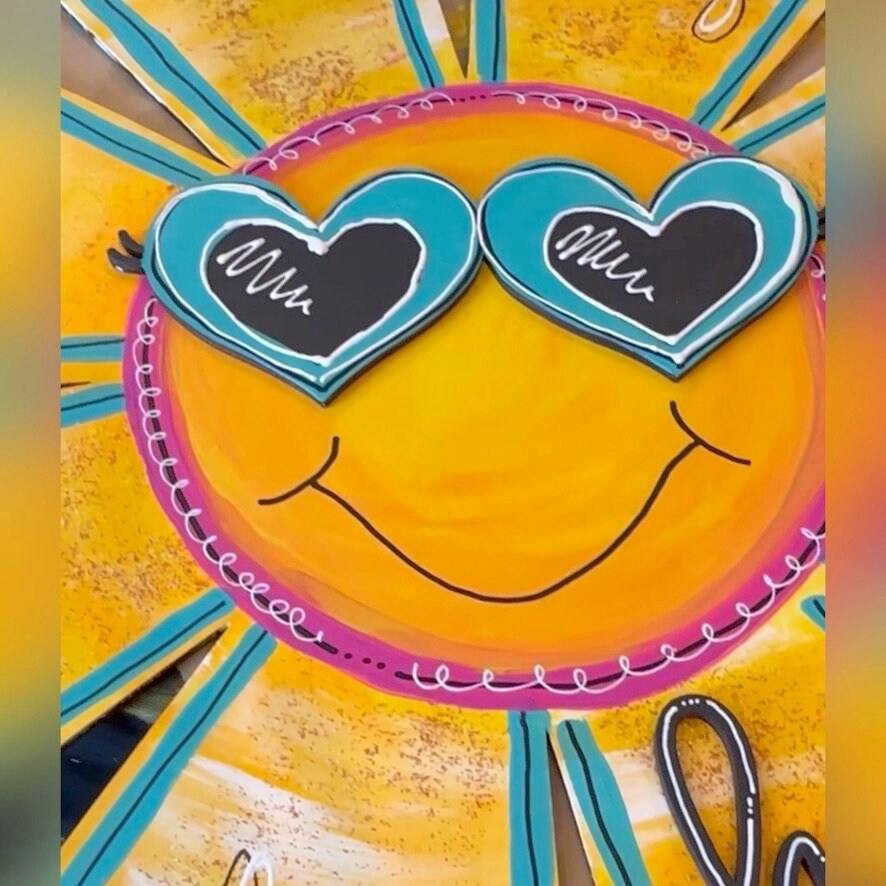 Sunshine With Glasses "Hi" - Handmade Painted Door Hanger Wall Decor