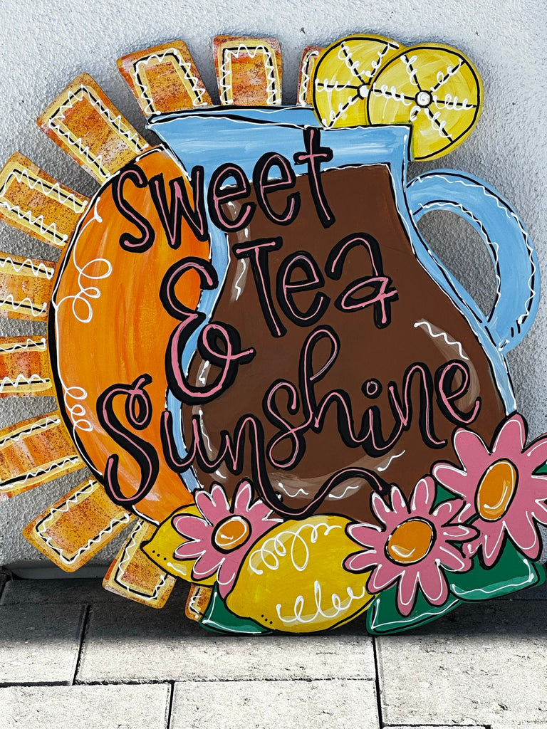 Sweet Tea and Sunshine - Handmade Painted Door Hanger Wall Decor