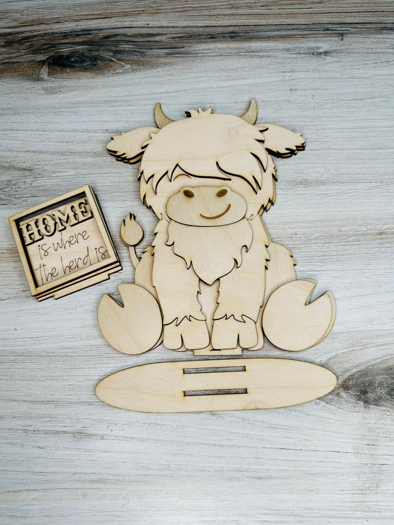 Highland Cow Tiny Tile Leaning Frames for Interchangeable Wood Tiles - Ladder Decor - Frame Small Signs