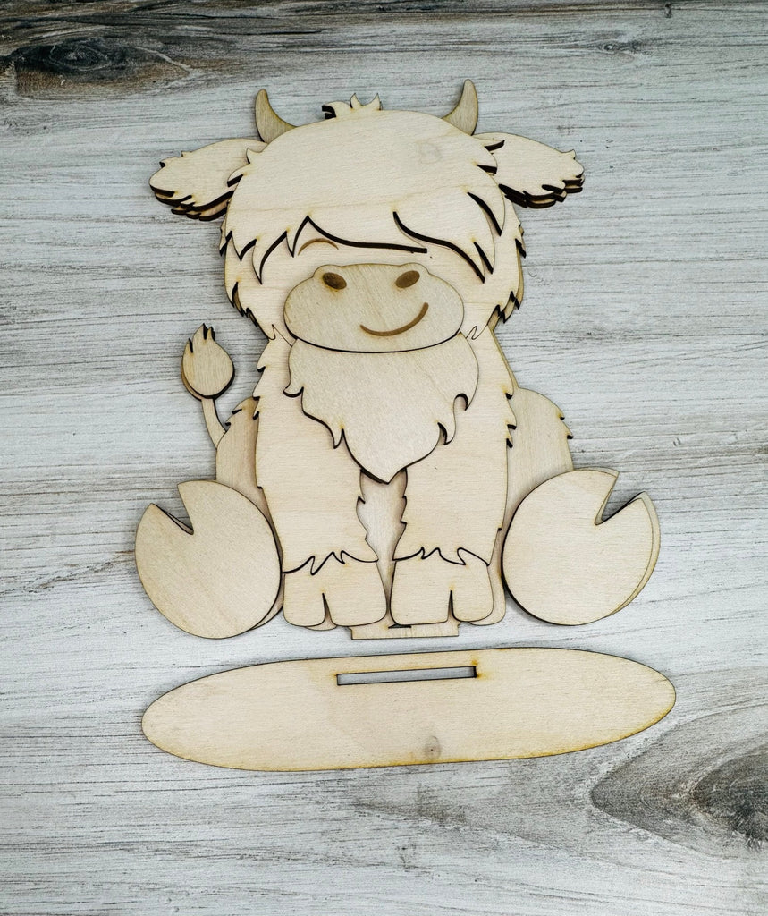Highland Cow Tiny Tile Leaning Frames for Interchangeable Wood Tiles - Ladder Decor - Frame Small Signs