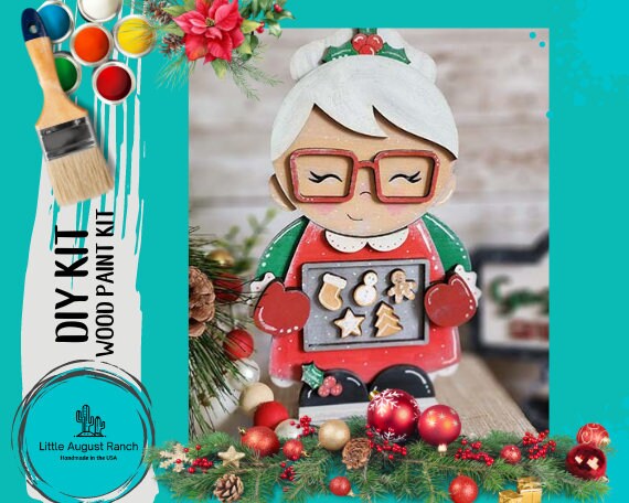 Mrs Claus with Christmas Cookies DIY - Christmas DIY Paint Kit Shelf Decor