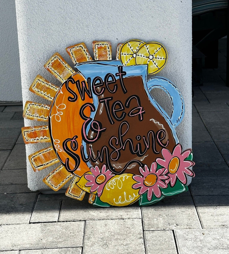 Sweet Tea and Sunshine - Handmade Painted Door Hanger Wall Decor