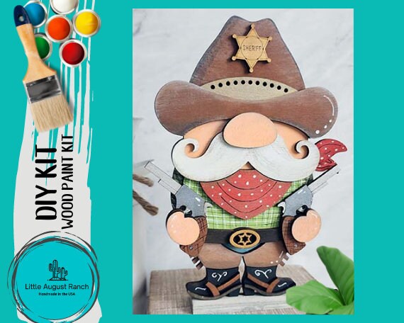 Wild West Cowboy Sheriff DIY - Western Gnome DIY Paint Kit - DIY Shelf Decor
