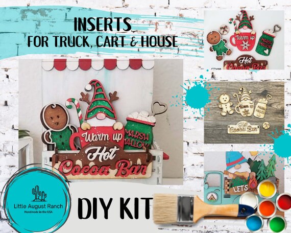 Hot Cocoa Insert DIY for truck cart and house with tiered tray bases from Little August Ranch DIY paint kit.