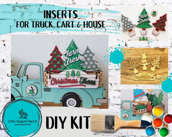 Christmas Tree Farm DIY - Inserts for Interchangeable House, Cart, Truck - Christmas Tiered Tray Decor - Freestanding Shelf Decor
