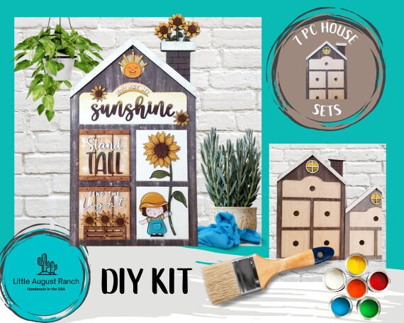 Sunflower Square Inserts for House Frames Interchangeable 7 Piece Wood Squares - DIY Wood Blank Paint Kit