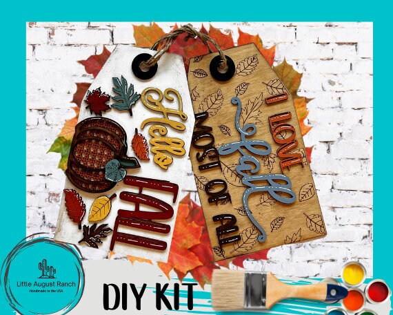 Hello Fall Door Hanger Tag Set - DIY Paint Kit Wood Blank Set