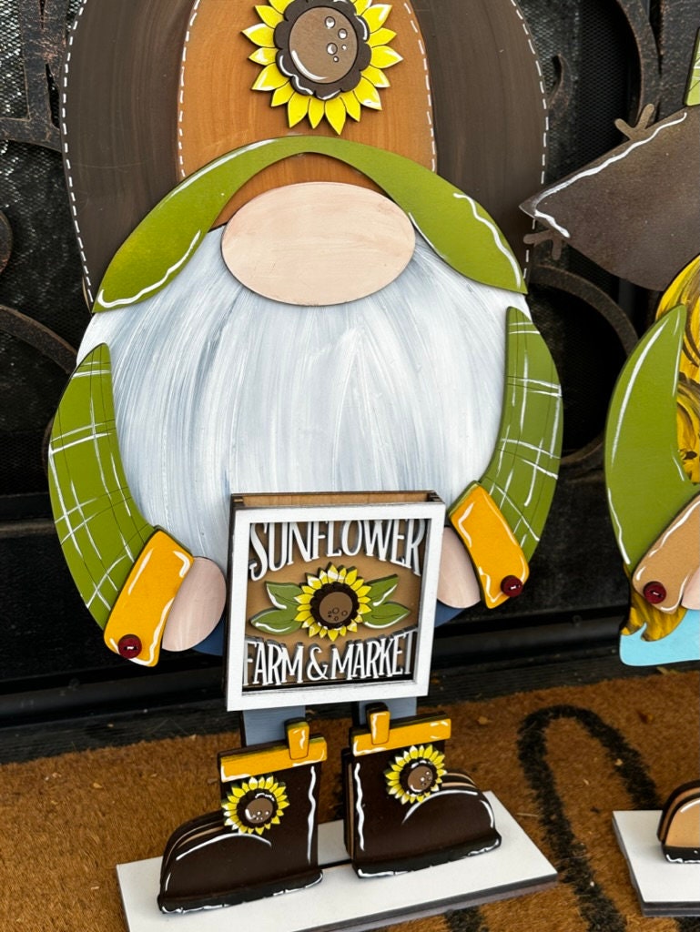 Tall Porch Gnome Sunflower Outfits- DIY Interchangeable Gnome Wood Blanks